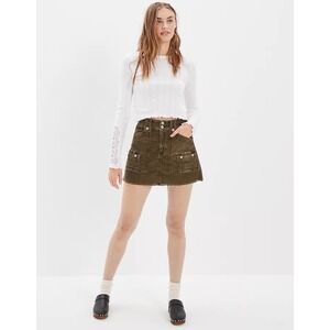 AMERICAN EAGLE WOMEN'S SUPER HI-RISE A LINE GREEN MINI CORDUROY SKIRT SIZE 12